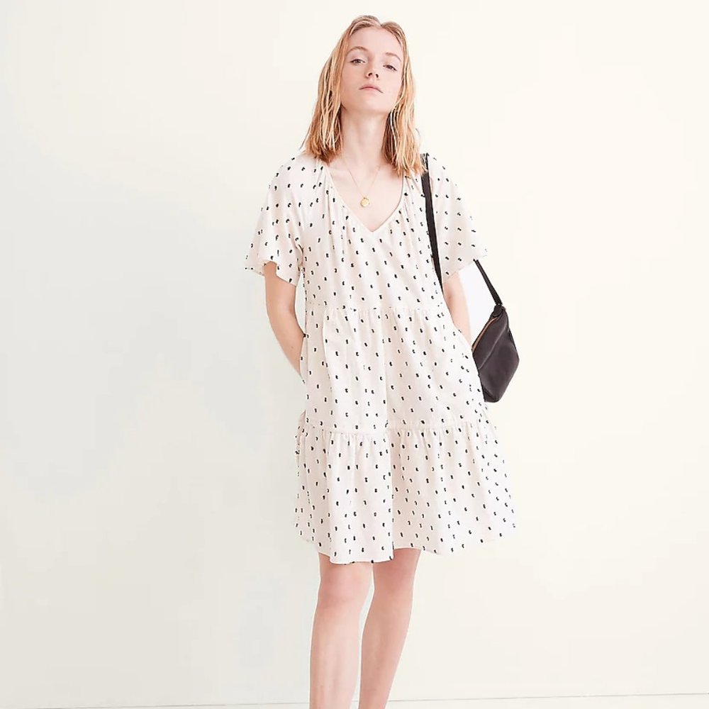 Madewell Cotton-Linen Lorelei Mini Dress in Clip Dot, Size Small